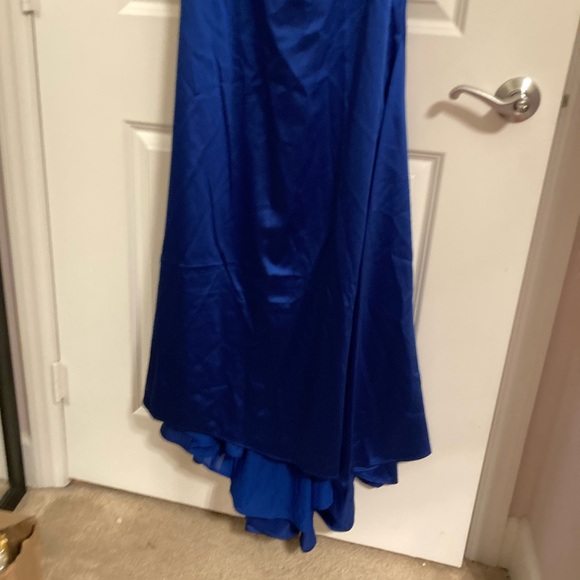 Ieena by Mac Duggal Blue Satin Slip Prom Dress Pageant Formal Gown Size 12 - Picture 5 of 10